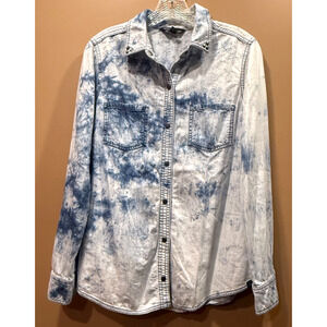 Rock And Republic Denim Snap Shirt Womens Acid Wash Studded L Large